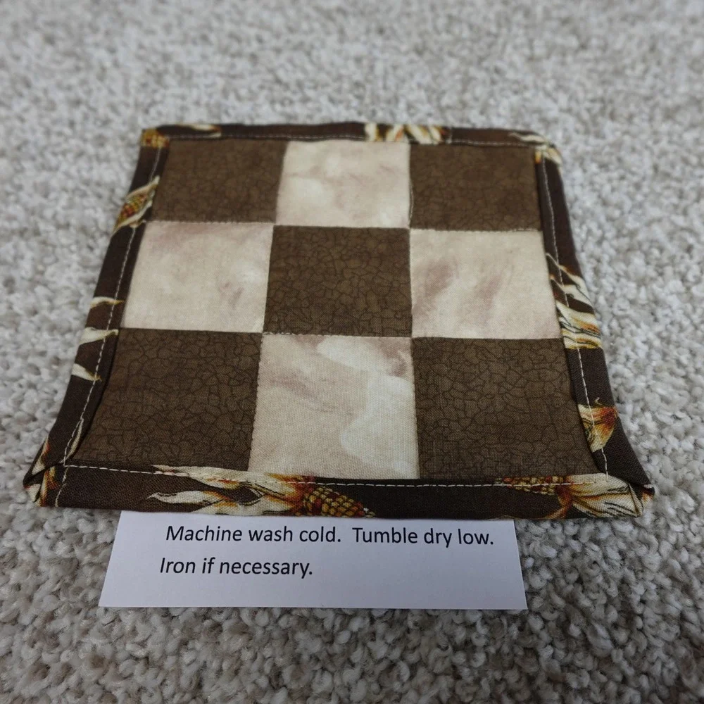 Handmade Brown Quilted 9 Patch Mug Rug Coasters Set of 2 Corn Harvest 6x6